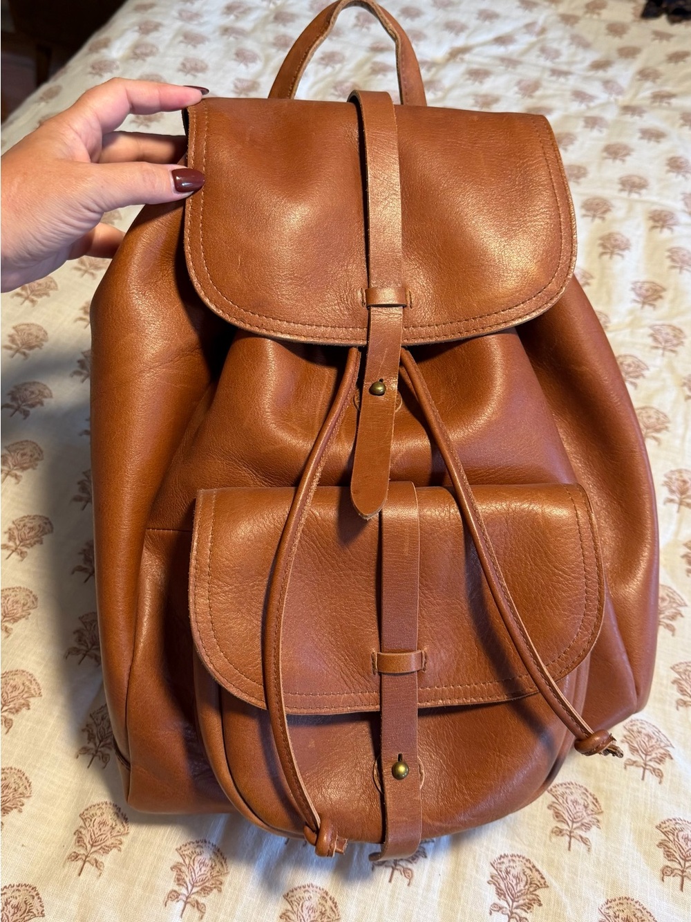 Madewell Cognac Leather Drawstring Backpack - Picture 2 of 9